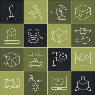 Satır Isometric küp, 3D yazıcı yazılımı, tavuk budu, uyarı, filament for, model ve simge. Vektör