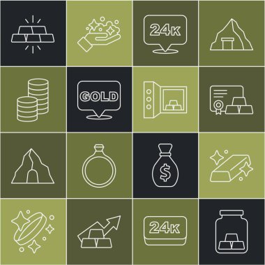 Altın külçeleri, sertifikalı, 24 bin, bozuk para ve güvenli altın ikonu. Vektör