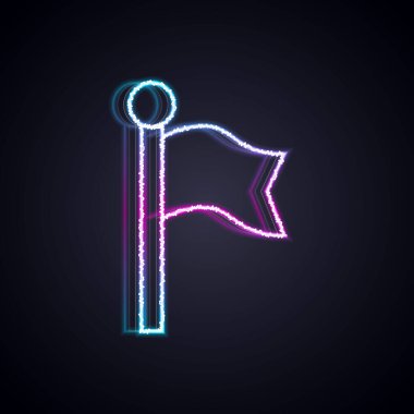 Parlayan neon çizgisi simgesi siyah arkaplanda izole edildi. Yer belirleyici sembol. Vektör.