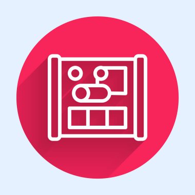 Mühendislik simgesi için beyaz çizgi çizme kağıdı uzun gölge arkaplan izole. Kırmızı daire düğmesi. Vektör