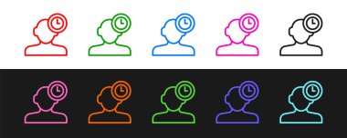 Siyah beyaz arkaplanda izole edilmiş Uykusuzluk simgesi satırını ayarla. Kılcal damarlar ve gözbebekleri ile uyku bozukluğu. Yorgunluk ve stres. Vektör