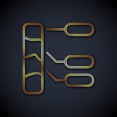 Altın çizgili tarımsal toprak testi ve sonuç simgesi siyah arka planda izole edildi. Dijital toprak analizi. Vektör