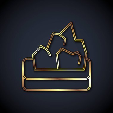 Gold line Ore mining icon isolated on black background.  Vector