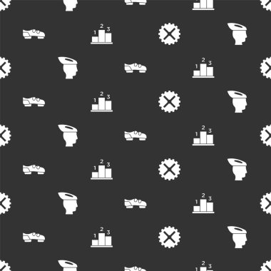 Bisiklet sürme kolu, kask, ayakkabı ve ödülleri spor şampiyonları podyumuna kusursuz bir şekilde yerleştirin. Vektör