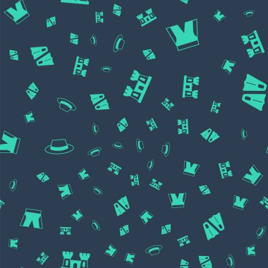 Kumdan kale, kısa pantolon, kurdeleli erkek şapkası ve pürüzsüz desende yüzmek için lastik yüzgeçler. Vektör