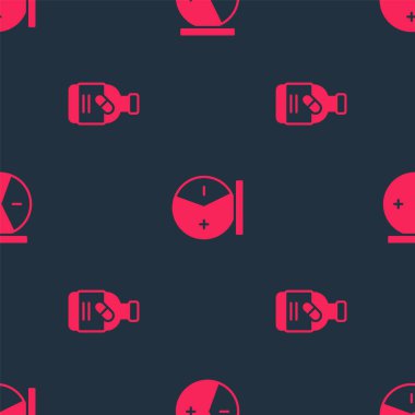 İlaç şişesini, hapları ve Atom 'u kusursuz bir kalıba sokun. Vektör