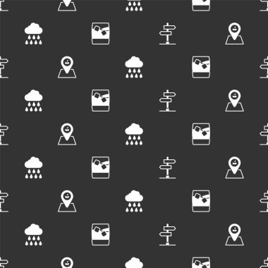 Trafik işaretini, piknik yerini yağmurlu Bulut 'u ve pürüzsüz buzlu viski bardağını ayarlayın. Vektör