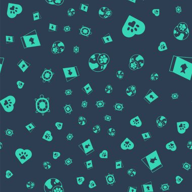 Evcil hayvan, hayvan ayak izi olan kalp, kusursuz şekildeki balıklar için kaplumbağa ve yiyecek. Vektör