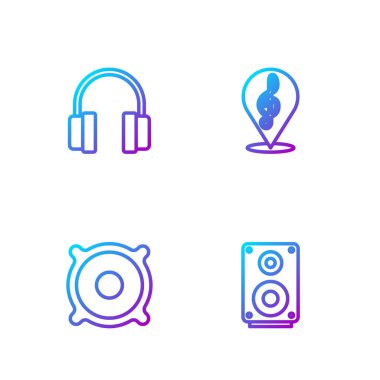 Hattı Stereo hoparlörüne, kulaklığa ve Treble tuşuna ayarla. Renk simgeleri. Vektör