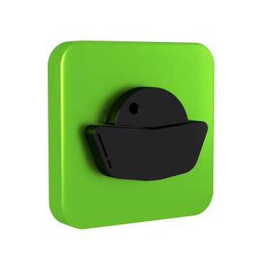 Şeffaf arkaplanda siyah suşi simgesi izole edildi. Geleneksel Japon yemekleri. Yeşil kare düğmesi.