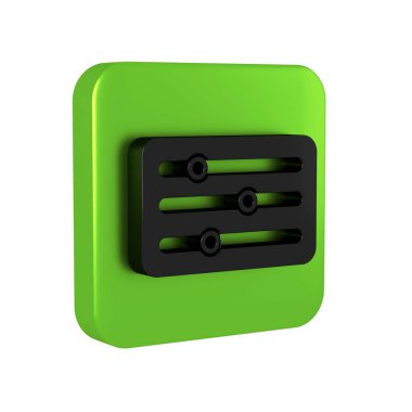 Black Sound karıştırıcı simgesi şeffaf arkaplanda izole edildi. DJ ekipman kaydırma düğmeleri. Konsol karıştırılıyor. Yeşil kare düğmesi.