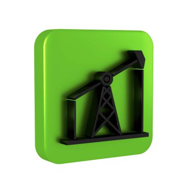 Siyah yağ pompası ya da pompa ikonu şeffaf arkaplanda izole edildi. Petrol platformu. Yeşil kare düğmesi.