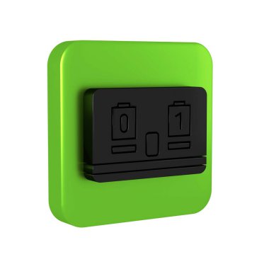 Siyah spor hokeyi mekanik skorbordu ve sonuç simgesi şeffaf arkaplanda izole. Yeşil kare düğmesi.