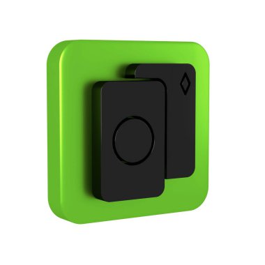 Saydam arkaplanda izole edilmiş iskambil simgesinin Kara Güvertesi. Kumarhane kumarı. Yeşil kare düğmesi.