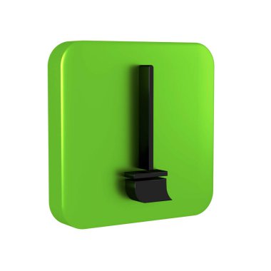 Şeffaf arkaplanda siyah paspas simgesi izole edildi. Temizlik hizmeti konsepti. Yeşil kare düğmesi.