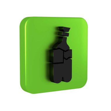 Marihuana içmek için siyah cam bong veya şeffaf arkaplanda izole edilmiş kenevir ikonu. Yeşil kare düğmesi.