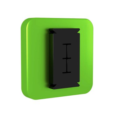 Siyah Bıçak jileti simgesi şeffaf arkaplanda izole edildi. Yeşil kare düğmesi.