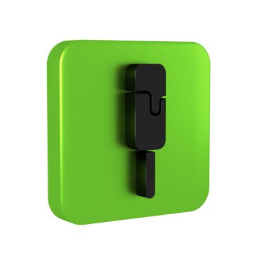 Şeffaf arkaplanda izole edilmiş siyah dondurma ikonu. Güzel sembol. Yeşil kare düğmesi.