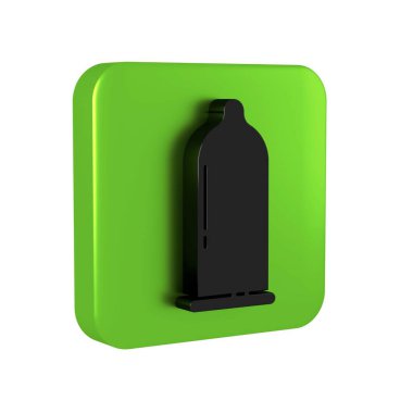 Siyah prezervatif güvenli seks ikonu, şeffaf arka planda izole edilmiş. Güvenli aşk sembolü. Erkekler için doğum kontrol yöntemi. Yeşil kare düğmesi.