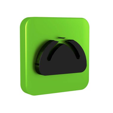 Şeffaf arkaplanda siyah paskalya pastası simgesi izole edilmiş. Mutlu Paskalyalar. Yeşil kare düğmesi..