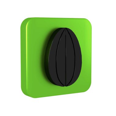 Şeffaf arkaplanda siyah paskalya yumurtası ikonu var. Mutlu Paskalyalar. Yeşil kare düğmesi.