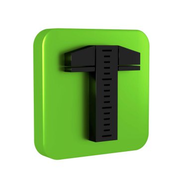 Profesyonel taslak simgesi için siyah T kare çizgi şeffaf arkaplanda izole edildi. Yeşil kare düğmesi.