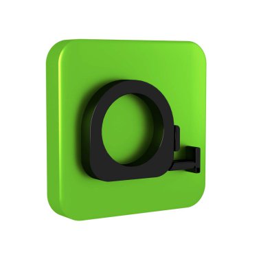 Siyah Rulet inşaat ikonu şeffaf arkaplanda izole edildi. Mezura ölçüm sembolü. Yeşil kare düğmesi.