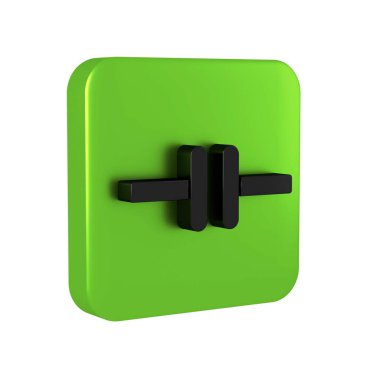 Siyah Elektrik devre şeması simgesi şeffaf arkaplanda izole edildi. Devre kartı. Yeşil kare düğmesi.