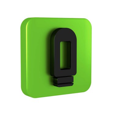 Şeffaf arkaplanda siyah krem ya da losyon kozmetik tüp simgesi var. Erkekler için vücut bakım ürünleri. Yeşil kare düğmesi.