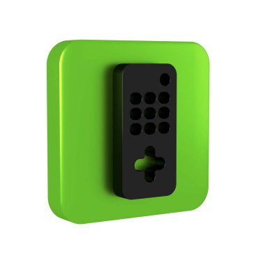 Siyah Uzaktan Denetim simgesi şeffaf arkaplanda izole edildi. Yeşil kare düğmesi.
