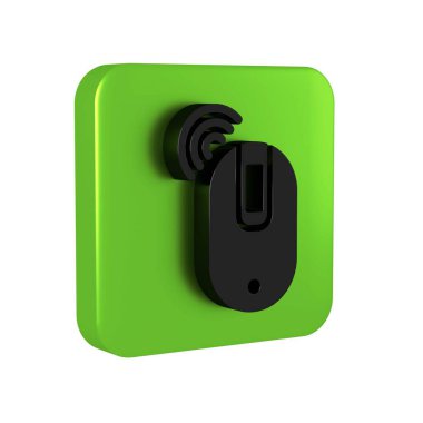 Siyah Kablosuz bilgisayar fare simgesi şeffaf arkaplanda izole edildi. Tekerlek sembollü optik. Yeşil kare düğmesi.