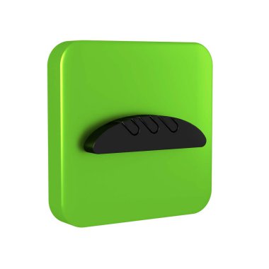 Şeffaf arkaplanda siyah ekmek simgesi izole edildi. Yeşil kare düğmesi.