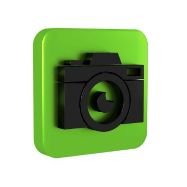 Şeffaf arkaplanda siyah fotoğraf makinesi simgesi izole edildi. Fotoğraf makinesi simgesi. Yeşil kare düğmesi.