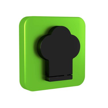 Siyah Aşçı şapkası simgesi şeffaf arkaplanda izole edildi. Aşçılık sembolü. Aşçı şapkası. Yeşil kare düğmesi.