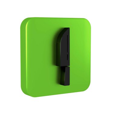 Siyah Bıçak simgesi şeffaf arkaplanda izole edildi. Çatal bıçak sembolü. Mutlu Cadılar Bayramı Partisi. Yeşil kare düğmesi.