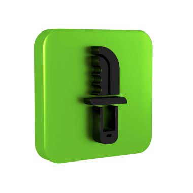 Siyah Askeri bıçak ikonu, şeffaf bir arkaplanda izole edilmiş. Yeşil kare düğmesi.