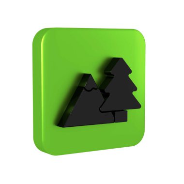 Şeffaf arkaplanda ağaç simgesi olan Kara Dağlar. Zaferin ya da başarının sembolü. Yeşil kare düğmesi.