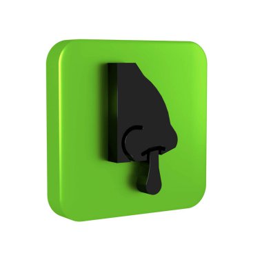 Şeffaf arkaplanda siyah burun simgesi izole edildi. Rhinitis semptomları, tedavi. Burun ve hapşırma. Burun hastalıkları. Yeşil kare düğmesi..