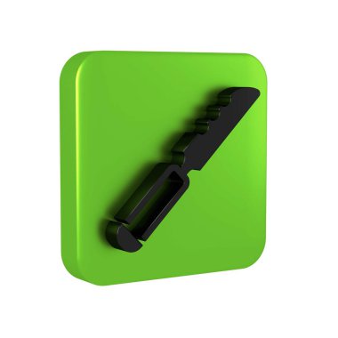 Şeffaf arkaplanda siyah ekmek bıçağı simgesi izole edildi. Çatal bıçak sembolü. Yeşil kare düğmesi..