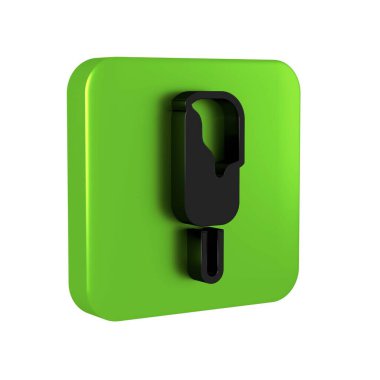 Şeffaf arkaplanda izole edilmiş siyah dondurma ikonu. Güzel sembol. Yeşil kare düğmesi..