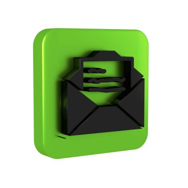 Şeffaf arkaplanda siyah tebrik kartı simgesi izole edildi. Kutlama için davetiye ya da tebrik kartı şablonu. Yeşil kare düğmesi..