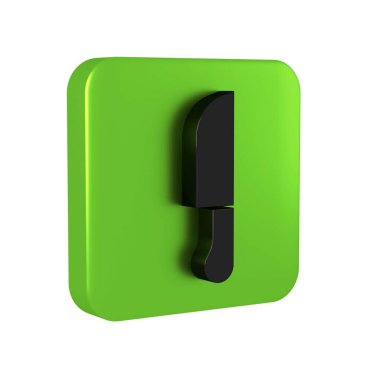 Siyah Bıçak simgesi şeffaf arkaplanda izole edildi. Çatal bıçak sembolü. Yeşil kare düğmesi..