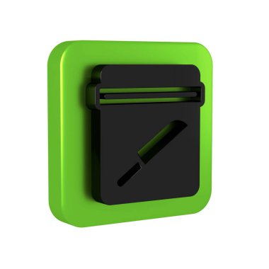 Şeffaf arka planda izole edilmiş bıçak ikonu olan siyah kanıt torbası. Yeşil kare düğmesi..