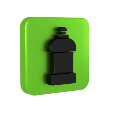 Çamaşır deterjanı, çamaşır suyu, bulaşık deterjanı ya da şeffaf arkaplanda izole edilmiş başka bir temizlik malzemesi için siyah plastik şişe. Yeşil kare düğmesi..