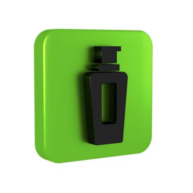 Şeffaf arka planda izole edilmiş siyah şampuan ikonu. Yeşil kare düğmesi..