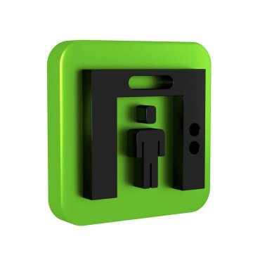 Şeffaf arkaplanda siyah kaldırma simgesi izole edildi. Asansör sembolü. Yeşil kare düğmesi..