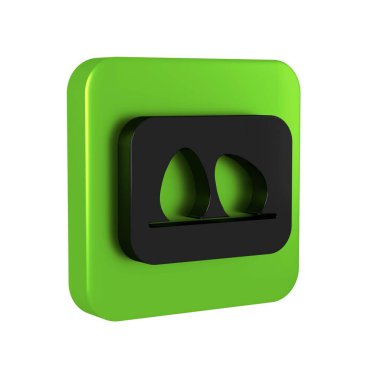 Şeffaf arkaplanda siyah tavuk yumurta ikonu izole edildi. Yeşil kare düğmesi..