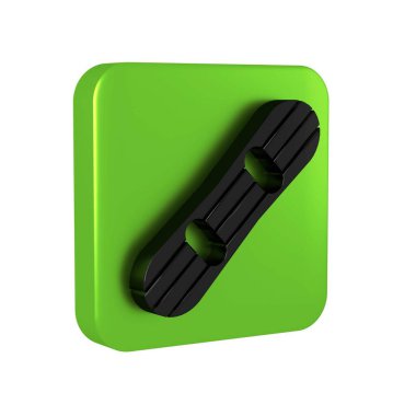 Siyah Snowboard simgesi şeffaf arkaplanda izole edildi. Snowboard tahtası ikonu. Olağanüstü bir spor. Spor malzemeleri. Yeşil kare düğmesi..