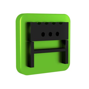 Şeffaf arkaplanda siyah barbekü ikonu izole edildi. Yeşil kare düğmesi..