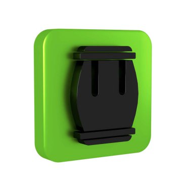 Siyah Davul simgesi şeffaf arkaplanda izole edildi. Müzik işareti. Müzik aleti sembolü. Yeşil kare düğmesi..